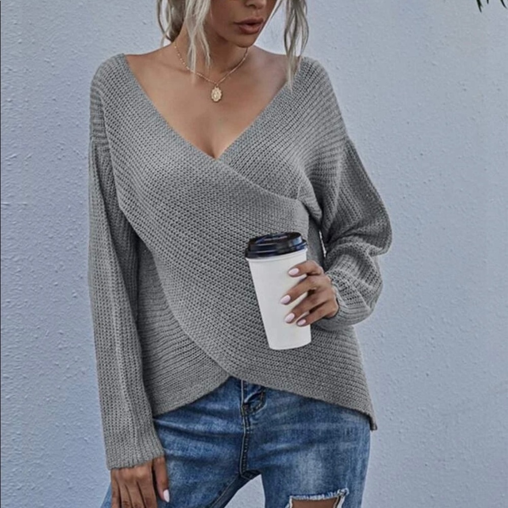 Drop Shoulder Wrap Sweater